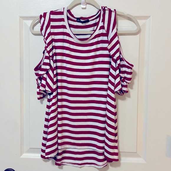 Gibson Women’s Cold Shoulder High Low Top | Size: Large | Color: Red & White - Picture 5 of 8